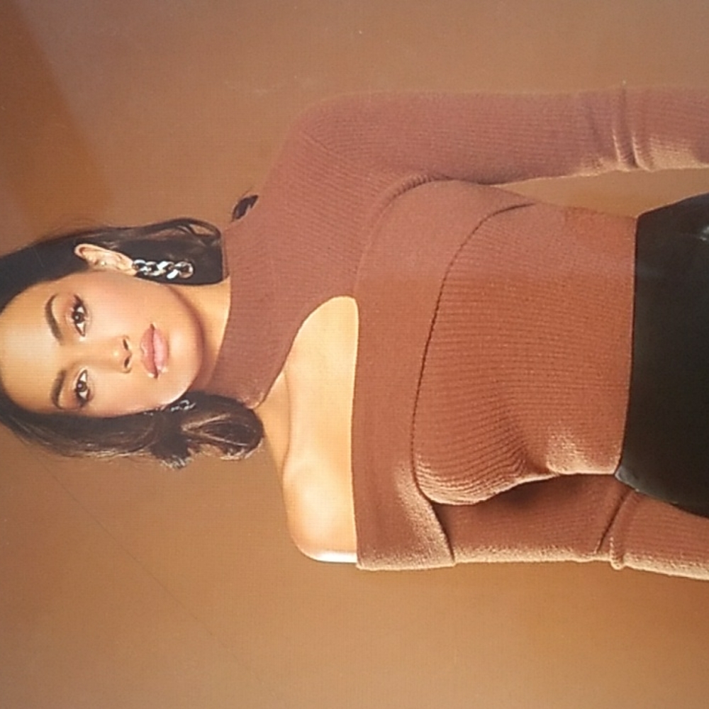 Sweater  Curry-Paprika Bodycon Top"Cut Out"